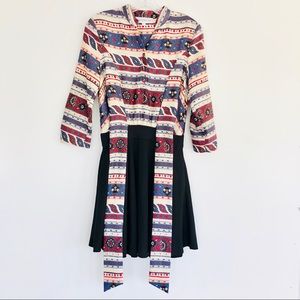 KEYINGYI Asian Inspired Black & Print Tie Dress